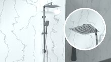 SILVER RAIN hoofddouche set, chroom ultra-dunne, lasergelaste wellness-hoofddouche, 25 x 25 cm volledig verchroomde handdouche met en met Push-Button metalen douchestang in hoogte verstelbaar, c