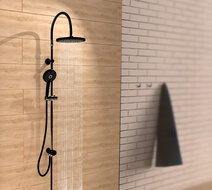 MATAO RAIN hoofddouche set, chroom/zwart mat grote wellness-hoofddouche, Ø 22,5 cm handdouche met 3 functies met antikalk nozzles push-button omsteller voor het switchen tussen hoofd- en handdou