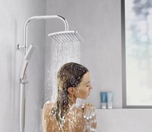 MALLORCA hoofddouche set, chroom grote wellness-hoofddouche (32 x 20 x 6 cm) met antikalk nozzles handdouche: ca. 25 x 9 x 3,5 cm, 3 functies metalen douchestang max. lengte ca. 95 cm wandbeve