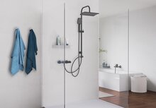 MALLORCA hoofddouche set, zwart mat grote wellness-hoofddouche (32 x 20 x 6 cm) met antikalk nozzles handdouche (b x l): ca. 25 x 9 x 3,5 cm, 3 functies metalen douchestang max. lengte ca. 95 cm