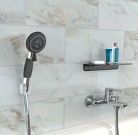 VITAL handdouche met anti-slip handgreep, 4 functies, chroom antikalk nozzles 3 selecteerbare jets en waterstop functie douchekop: Ø ca. 8,5 cm met anti-slip handgreep en extra groot straalreg
