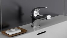 ATHOS ééngreepsmengkraan wastafel, chroom keramische schijven geluidsarme, verwisselbare 35 mm-cartouche mousseur KIWA-gekeurd flexibele metalen aansluitslangen 1 ¼" (Ø ca. 4 cm) kunststof-a