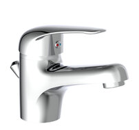 MAGNA ééngreepsmengkraan wastafel, chroom keramische schijven geluidsarme, verwisselbare 40 mm cartouche flexibele metalen aansluitslangen 1 ¼" (Ø ca. 4 cm) afvoerplug van metaal en waste stan afbeelding
