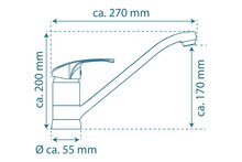 GRANDE ééngreepsmengkraan keuken, zwart-mat kraan met verlengde uitloop en draaibereik 360° keramische schijven geluidsarme, verwisselbare 40 mm-cartouche flexibele metalen aansluitslangen vo