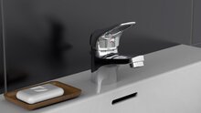 PORTO ééngreepsmengkraan wastafel, chroom keramische schijven geluidsarme, verwisselbare 40 mm cartouche flexibele metalen aansluitslangen 1 ¼" (Ø ca. 4 cm) kunststof-afvoerplug en waste-stang