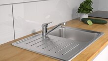 PORTO ééngreepsmengkraan keuken, chroom kraan met verlengde uitloop en draaibereik 360° keramische schijven geluidsarme, verwisselbare 40 mm-cartouche flexibele metalen aansluitslangen volgens