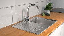 STELLA LED-ééngreepsmengkraan keuken, chroom elegante kraan met hoge ronde uitloop en draaibereik 360° LED-opzetstuk met temperatuurafhankelijke kleurwisseling blauw, geel, rood (blauw: tot ca. 30