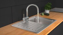 STELLA LED-ééngreepsmengkraan keuken, chroom elegante kraan met hoge ronde uitloop en draaibereik 360° LED-opzetstuk met temperatuurafhankelijke kleurwisseling blauw, geel, rood (blauw: tot ca. 30