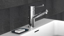 CORNWALL ééngreepsmengkraan wastafel, chroom draaibare uitloop keramische schijven geluidsarme, verwisselbare 35 mm-cartouche mousseur "Made in Germany" flexibele metalen aansluitslangen vol