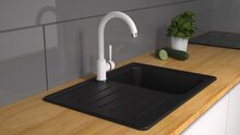 CORNWALL ééngreepsmengkraan keuken met hoge uitloop, wit elegante kraan met hoge ronde uitloop en draaibereik 360° energiebesparing door cold start functie keramische schijven geluidsarme, ver