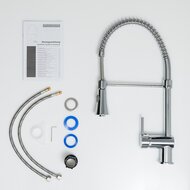 CORNWALL ééngreepsmengkraan keuken met spiraalveer, chroom hoge ronde uitloop met uittrekbare uitloop en draaibereik 360°, hoogte: ca. 52 cm cold-start functie - koud water bij greep in de middels