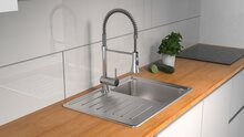 CORNWALL ééngreepsmengkraan keuken met spiraalveer, chroom hoge ronde uitloop met uittrekbare uitloop en draaibereik 360°, hoogte: ca. 52 cm cold-start functie - koud water bij greep in de middels