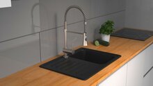 CORNWALL ééngreepsmengkraan keuken met spiraalveer, roestvrij staal look hoge ronde uitloop met uittrekbare uitloop en draabereik 360°, hoogte: ca. 52 cm cold-start functie - koud water bij greep