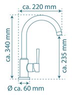 CORNWALL ééngreepsmengkraan keuken met ronde uitloop, lage druk, mat zwart lage druk kraan - alleen geschikt voor lage druk boilers/kleine accumulatoren (onder wastafel model) met hoge ronde uitlo