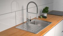 NEW YORK ééngreepsmengkraan keuken met spiraalveer, chroom hoge ronde uitloop en draaibereik 360° cold-start functie - koud water bij greep in de middelste stand keramische schijven geluidsarm