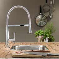 NEW YORK ééngreepsmengkraan keuken met spiraalveer, chroom hoge ronde uitloop en draaibereik 360° cold-start functie - koud water bij greep in de middelste stand keramische schijven geluidsarm