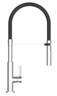 STILO ééngreepsmengkraan keuken met soft-touch slang, chroom-zwart elegante kraan met wisselbaar vaatdouche met 2 straalpatronen hoge ronde uitloop en draaibereik 360° cold-start functie - koud