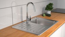 SWAN ééngreepsmengkraan keuken met ronde uitloop, chroom elegante kraan met hoge ronde uitloop en draaibereik 360° energiebesparing door cold start functie keramische schijven geluidsarme, ver