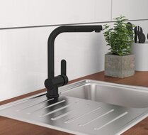 LONDON ééngreepsmengkraan keuken met uittrekbare uitloop, zwart mat uittrekbare hoge uitloop, draaibereik 360° cold-start functie - koud water bij greep in de middelste stand keramische schijven