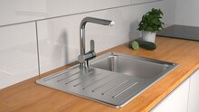 RIO ééngreepsmengkraan keuken, montage van boven, chroom elegante kraan met hoge uitloop en draaibereik 360° comfortabele installatie door eenvoudige montage van bovenzijde cold-start functie -