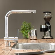 RIO ééngreepsmengkraan keuken, montage van boven, chroom elegante kraan met hoge uitloop en draaibereik 360° comfortabele installatie door eenvoudige montage van bovenzijde cold-start functie -
