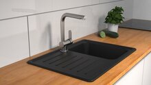 RIO ééngreepsmengkraan keuken met hoge uitloop, roestvrij staal look elegante kraan met hoge uitloop en draaibereik 360° cold-start functie - koud water bij greep in de middelste stand keramisch