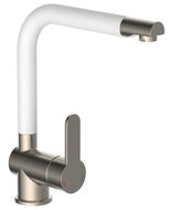 RIO ééngreepsmengkraan keuken met hoge uitloop, RVS /wit mat elegante kraan met hoge uitloop en draaibereik 360° cold-start functie - koud water bij greep in de middelste stand keramische schijv afbeelding