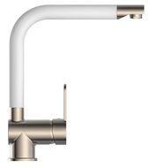 RIO ééngreepsmengkraan keuken met hoge uitloop, RVS /wit mat elegante kraan met hoge uitloop en draaibereik 360° cold-start functie - koud water bij greep in de middelste stand keramische schijv