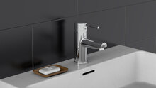 ATLANTA ééngreepsmengkraan wastafel, chroom keramische schijven geluidsarme, verwisselbare 40 mm-cartouche Eco-Click functie en kinderbeveiliging flexibele metalen aansluitslangen 1 ¼" (Ø ca
