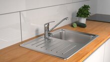 ULTRA ééngreepsmengkraan keuken met machineaansluiting, chroom kraan met verlengde uitloop en draaibereik 150° ¾" (Ø approx. 2,5 cm) machineaansluiting cold-start functie - koud water met greep