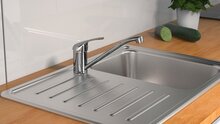 ULTRA ééngreepsmengkraan keuken, lage druk, chroom kraan met verlengde uitloop en 360° draaibereik keramische schijven geluidsarme, verwisselbare 40 mm-cartouche flexibele metalen aansluitslan