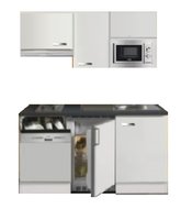 Kitchenette 160cm wit hoogglans met vaatwasser en koelkast en kookplaat en magnetron en afzuigkap RA