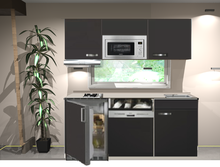 kitchenette Faro Antraciet mat 160cm met vaatwasser, koelkast, e-kookplaat, afzuigkap en magnetron RAI-033 afbeelding