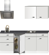 Kitchenette 210cm Wit Hoogglans incl. 2-pit kookplaat, koelkast en afzuigkap HRF-4602 afbeelding